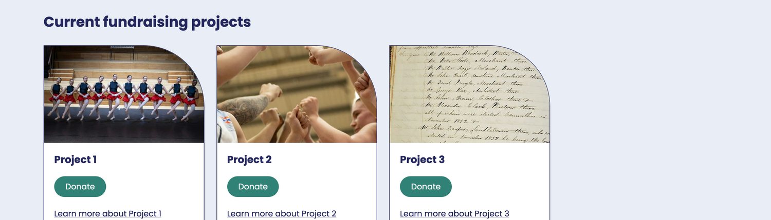 A row of project tiles with the curved top-right frame from the Open University design toolkit