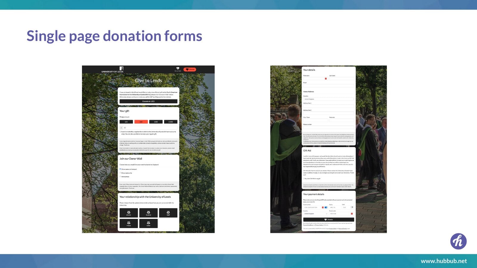 Fast, single-page donation forms