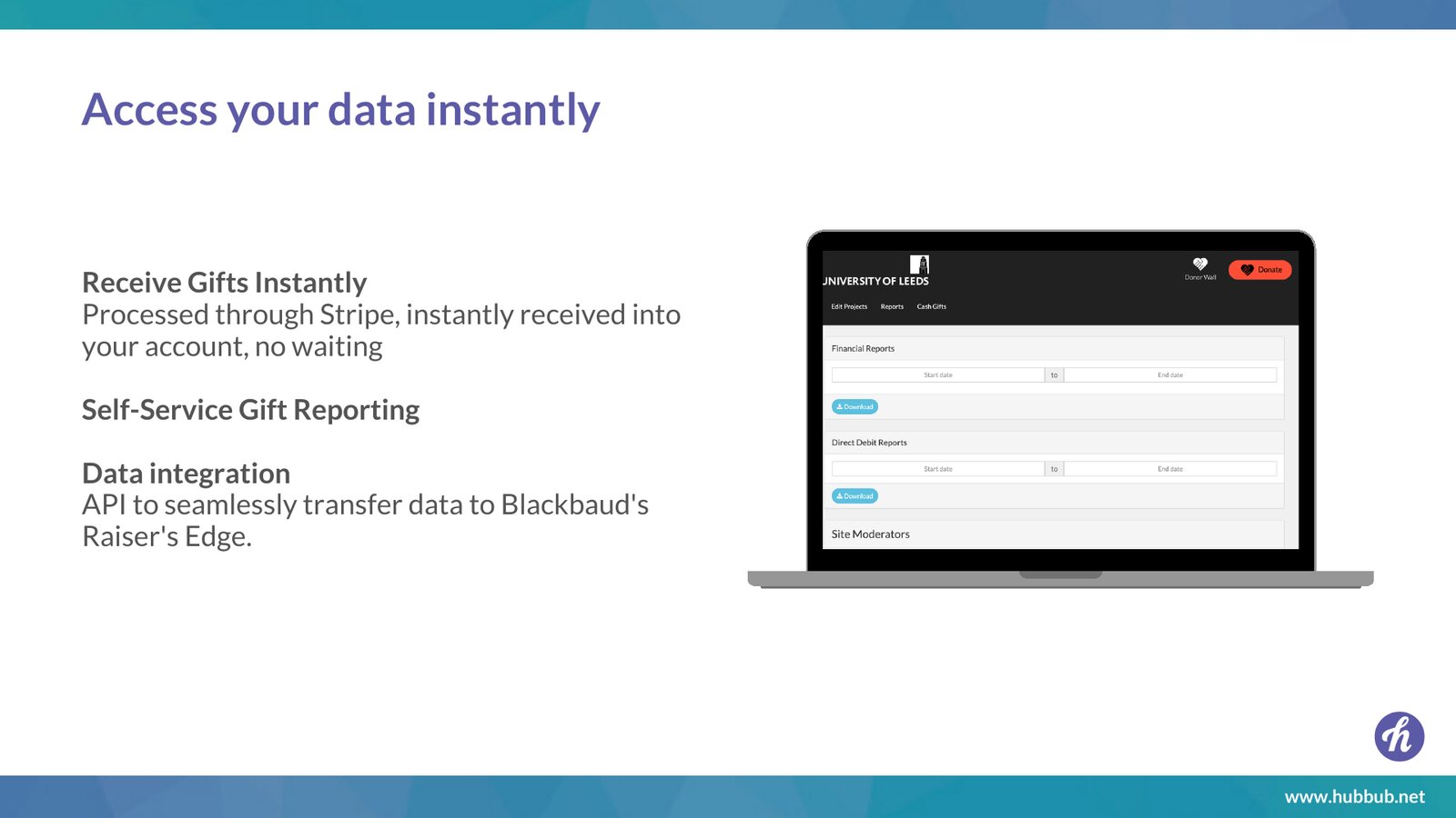 Access your data instantly, with API and CRM sync